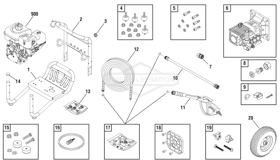 Briggs & Stratton pressure washer model 020647 replacement parts, pump breakdown, repair kits, owners manual and upgrade pump.